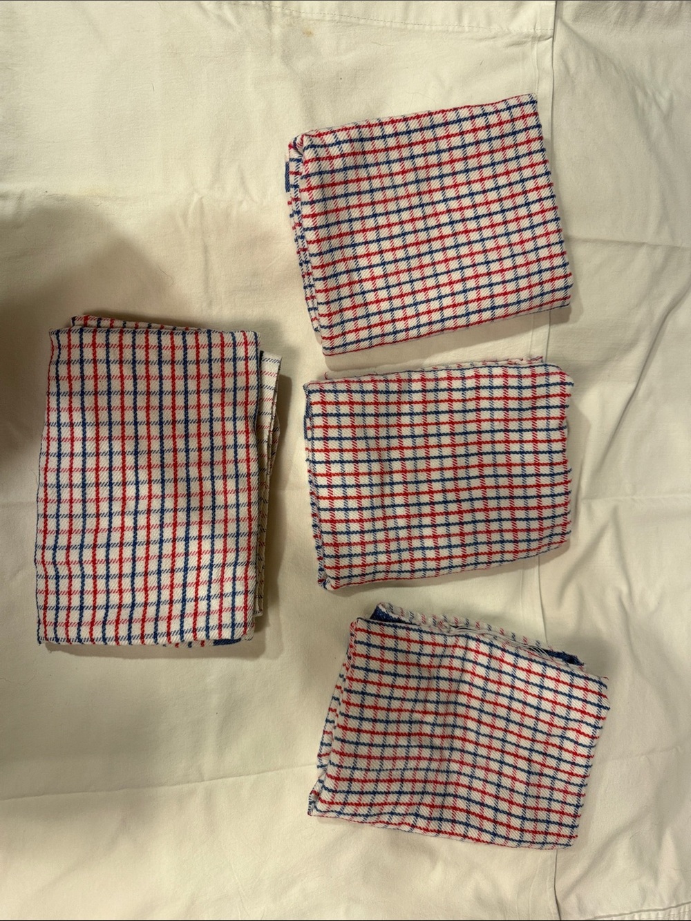 Cotton Kitchen Tea Towels - White with Red & Blue Check